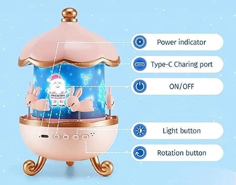 Children's Rabbit Galaxy Night Light - Starry Sky Projector, 360° Rotation, LED, USB, 6 Films, 5 Colors - Image 6
