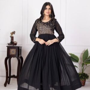 Designer Faux Georgette Gown – Zari & Sequins Embroidery