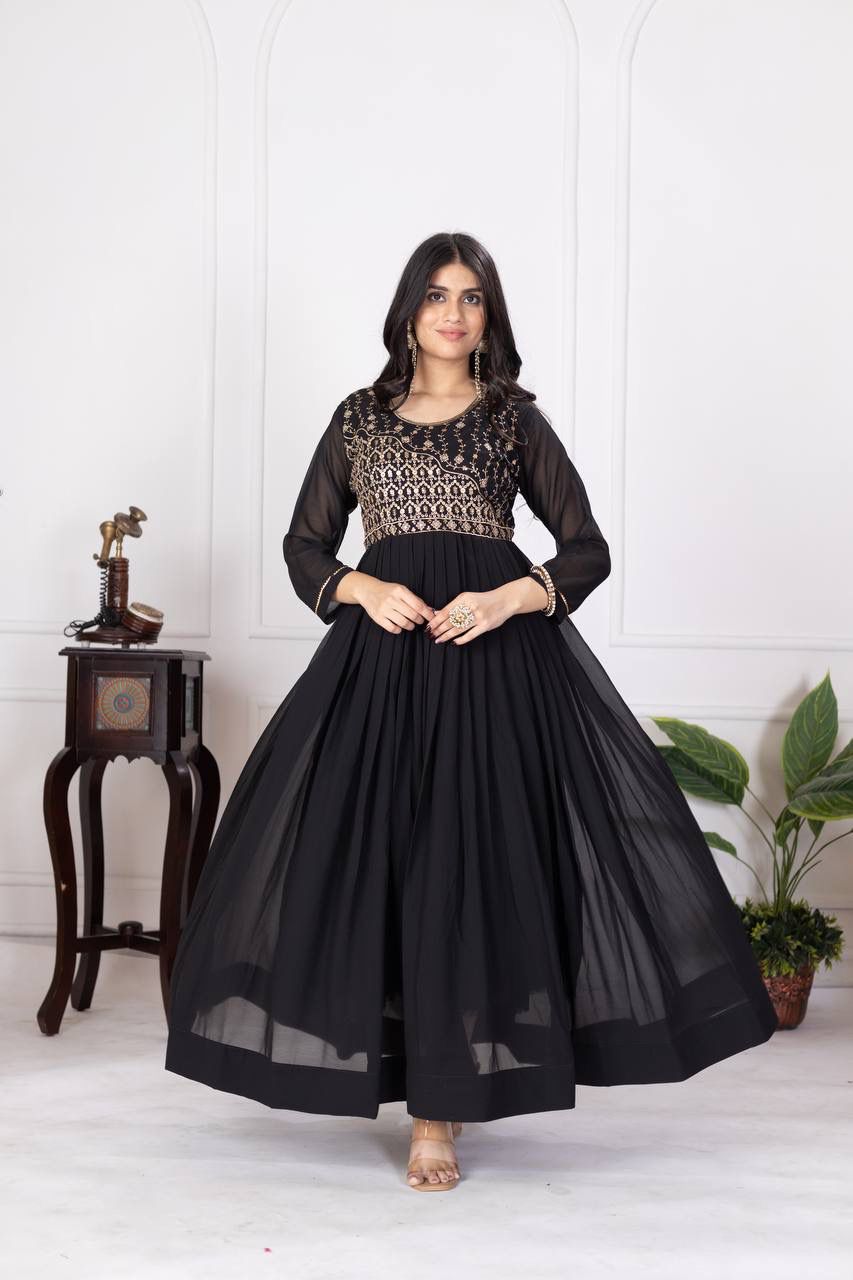 Designer Faux Georgette Gown – Zari & Sequins Embroidery - Image 2