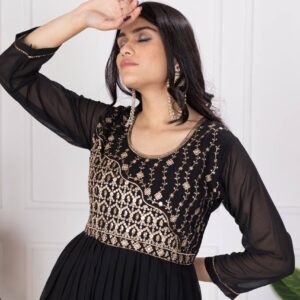 Designer Faux Georgette Gown – Zari & Sequins Embroidery