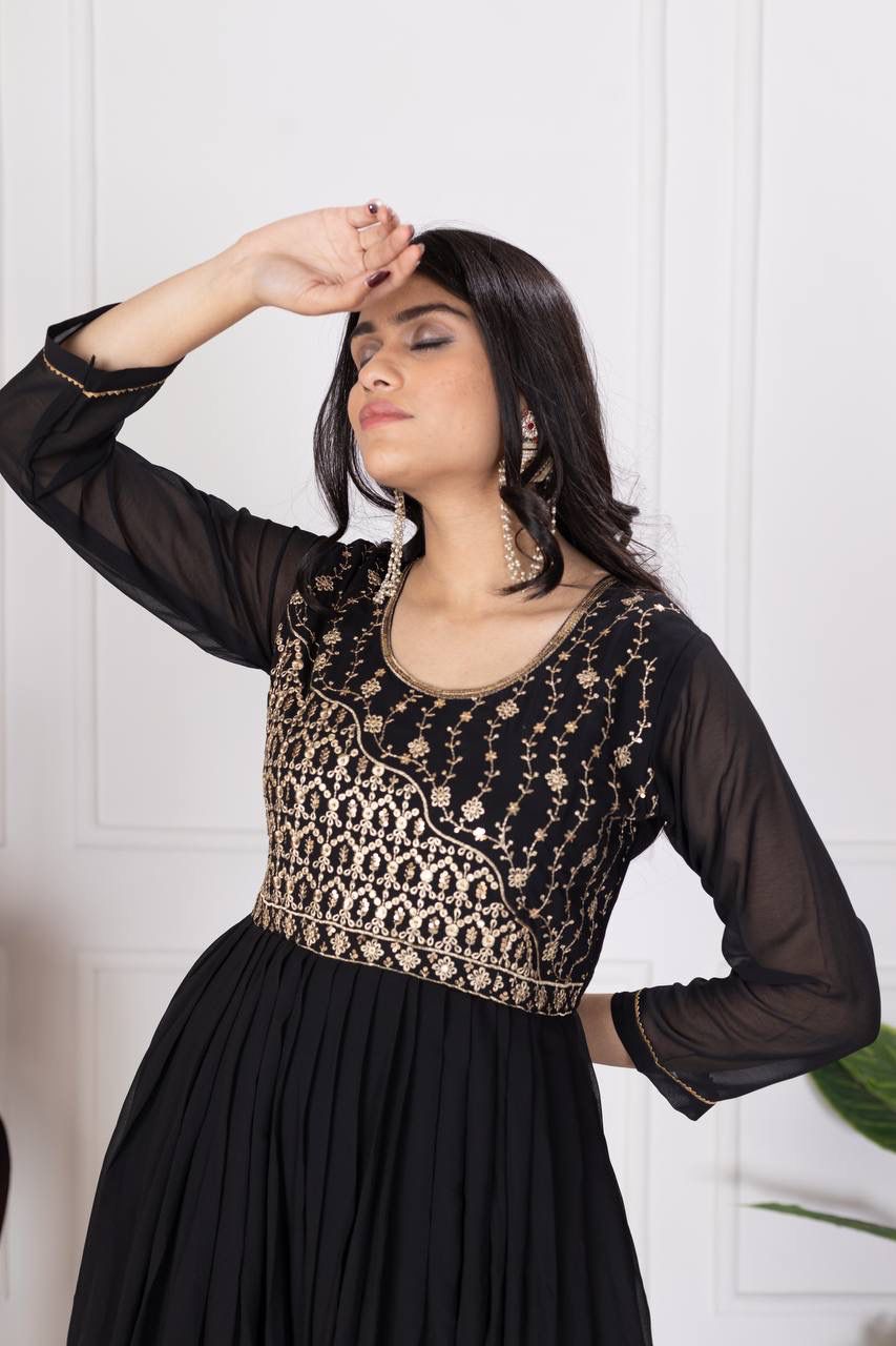 Designer Faux Georgette Gown – Zari & Sequins Embroidery - Image 3