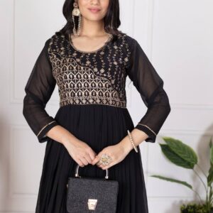 Designer Faux Georgette Gown – Zari & Sequins Embroidery
