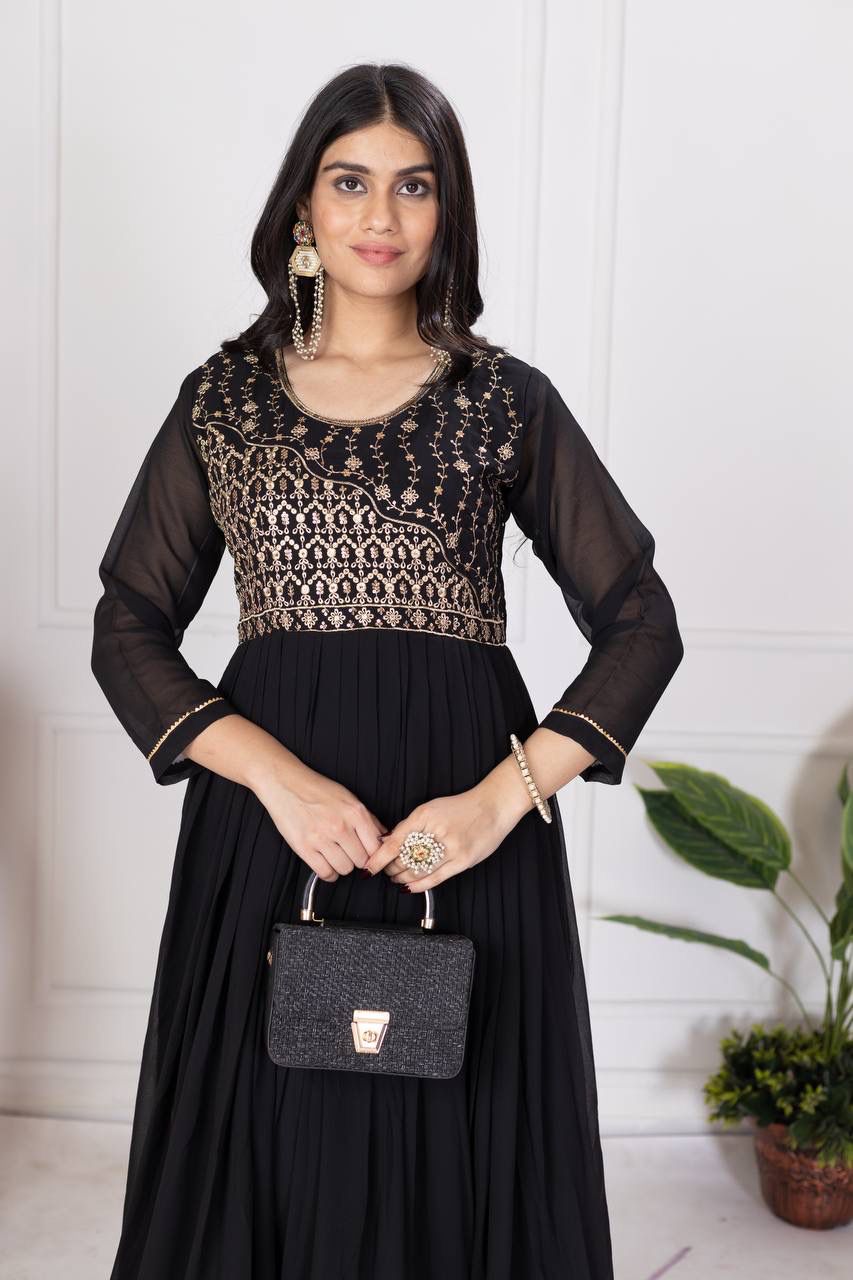 Designer Faux Georgette Gown – Zari & Sequins Embroidery - Image 5