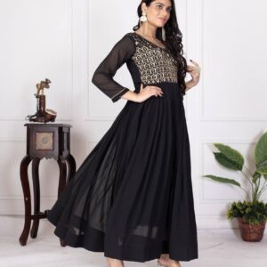 Designer Faux Georgette Gown – Zari & Sequins Embroidery