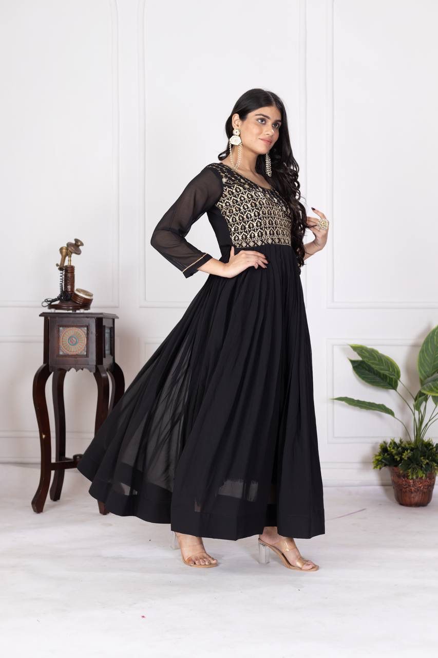 Designer Faux Georgette Gown – Zari & Sequins Embroidery - Image 4