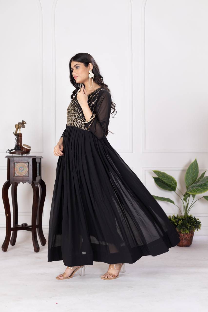 Designer Faux Georgette Gown – Zari & Sequins Embroidery - Image 6