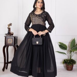 Designer Faux Georgette Gown – Zari & Sequins Embroidery