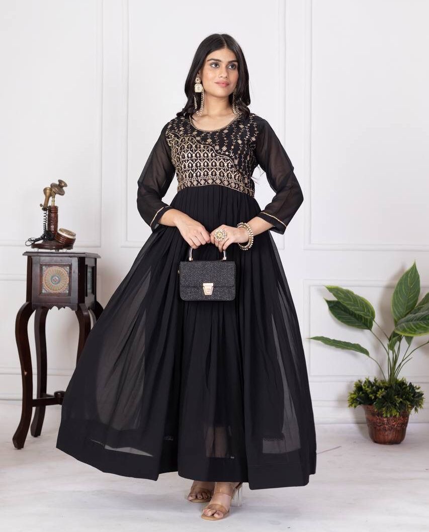 Designer Faux Georgette Gown – Zari & Sequins Embroidery