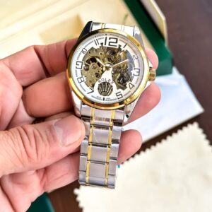 Rolex Men’s Automatic Watch – Skeleton Open Back Golden Edition