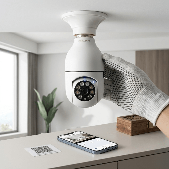 Bulb WiFi Camera, Smart Security Pan Tilt Remote Two Way Playback 1080P - Image 2