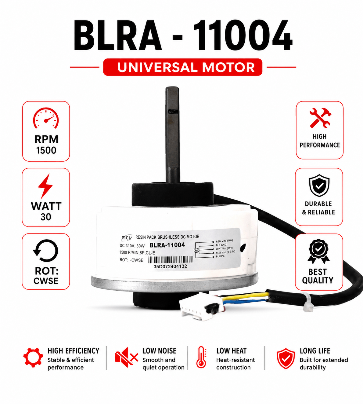BLRA-11004 Universal Motor – 30W, 1500 RPM, Clockwise Rotation (CWSE)