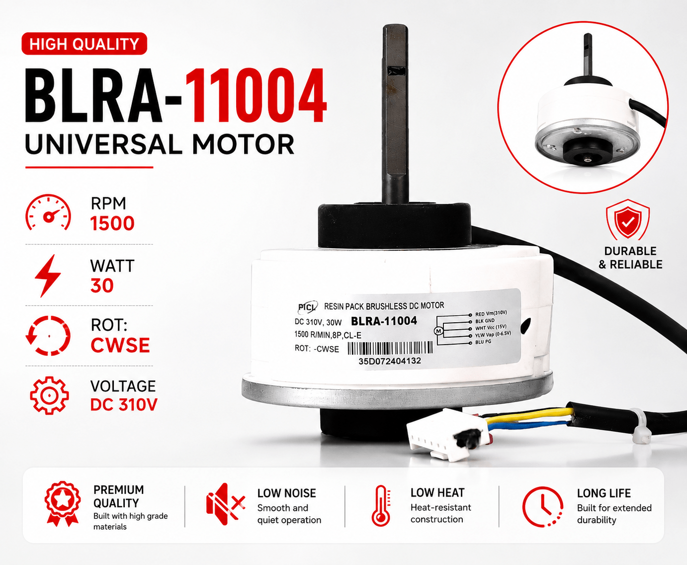 BLRA-11004 Universal Motor – 30W, 1500 RPM, Clockwise Rotation (CWSE) - Image 3