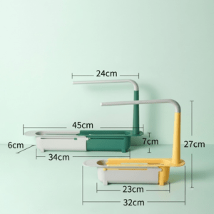 2-in-1 Expandable Sink Caddy Organizer: Telescopic Storage Rack with Removable Towel Bar and Sponge Holder