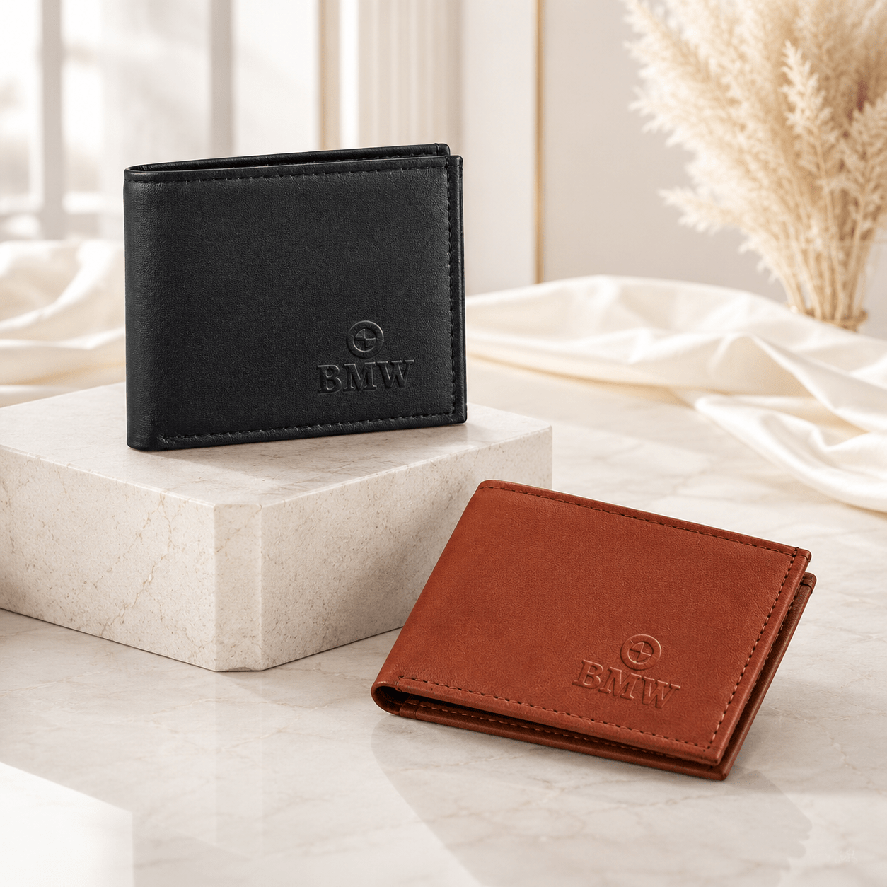 BMW Premium Men’s Leather Wallet Combo – 2 Pcs | Buy 1 Get 1 Free | 5 Card Slots & Zipper Coin Pocket
