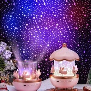Children's Rabbit Galaxy Night Light - Starry Sky Projector, 360° Rotation, LED, USB, 6 Films, 5 Colors