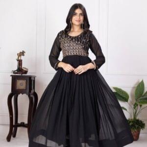 Designer Faux Georgette Gown – Zari & Sequins Embroidery
