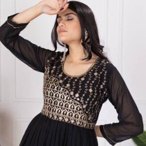 Designer Faux Georgette Gown – Zari & Sequins Embroidery